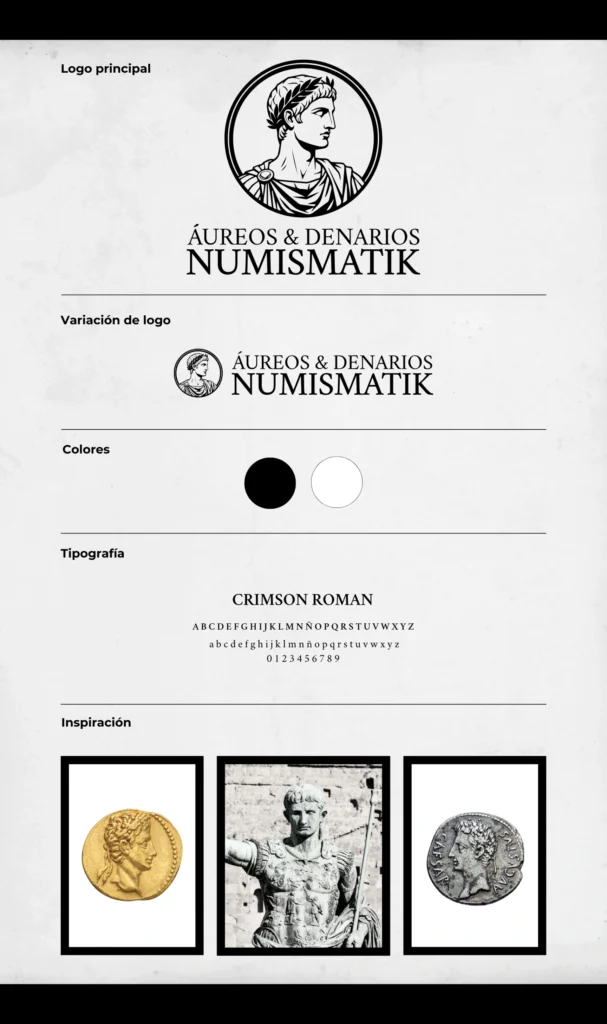 Manual de marca en blanco y negro Áureos & Denarios Numismatik
